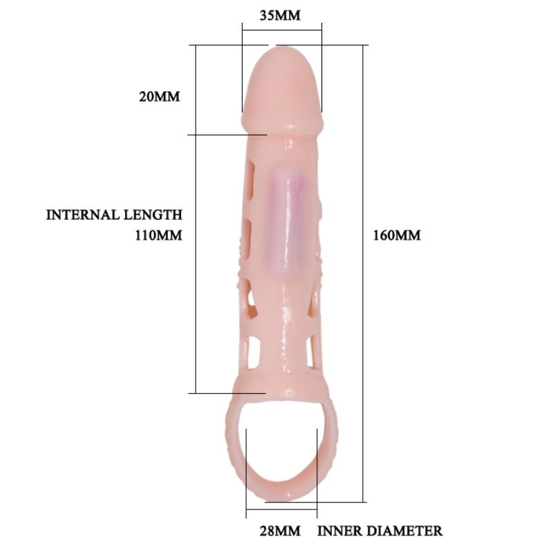 BAILE - FUNDA EXTENSORA PENE CON VIBRACIÓN Y STRAP NATURAL 13.5 CM