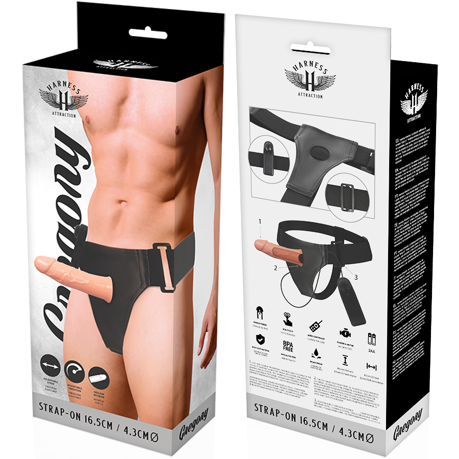 HARNESS ATTRACTION - ARNÉS  HUECO GREGORY CON VIBRADOR 16.5 CM -O- 4.3 CM