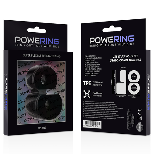 POWERING - SUPER FLEXIBLE Y RESISTENTE ANILLO PENE DOBLE PR09 NEGRO