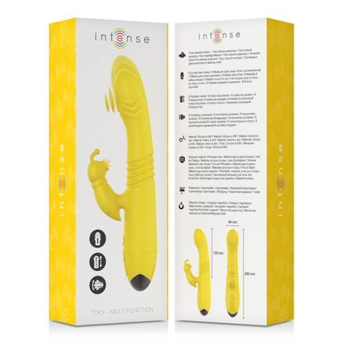 INTENSE - TOKY VIBRADOR MULTIFUNCIN RECARGABLE UP & DOWN CON ESTIMULADOR DE CLITORIS AMARILLO