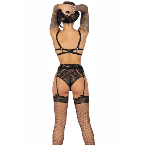 LIVCO CORSETTI FASHION - POJZON LC 90670 SUJETADOR + MEDIAS + LIGUERO + PANTY NEGRO L/XL