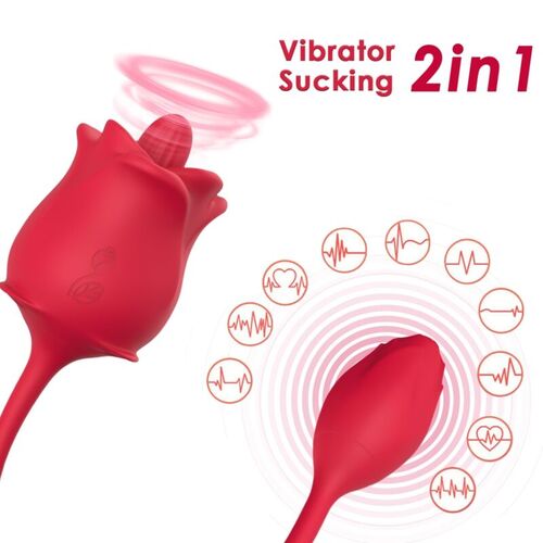 ARMONY - ROSA 2 EN 1 ESTIMULADOR SUCCIN & VIBRADOR 10 MODOS CON COLA ROJO