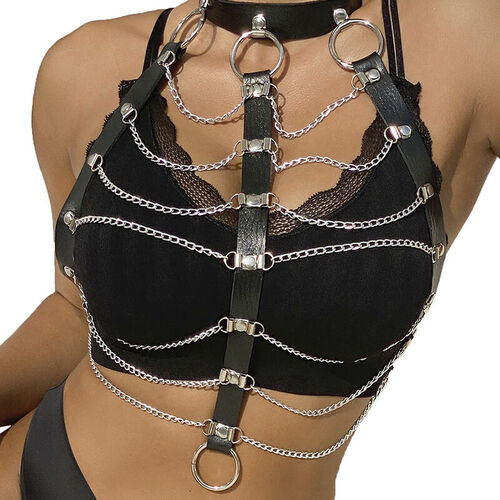 SUBBLIME - ARNS DE PECHO CADENAS CUERO NEGRO TALLA NICA