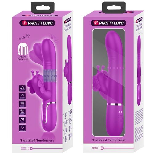 PRETTY LOVE - VIBRADOR RABBIT MULTIFUNCIÓN 4 EN 1 MARIPOSA FUCSIA