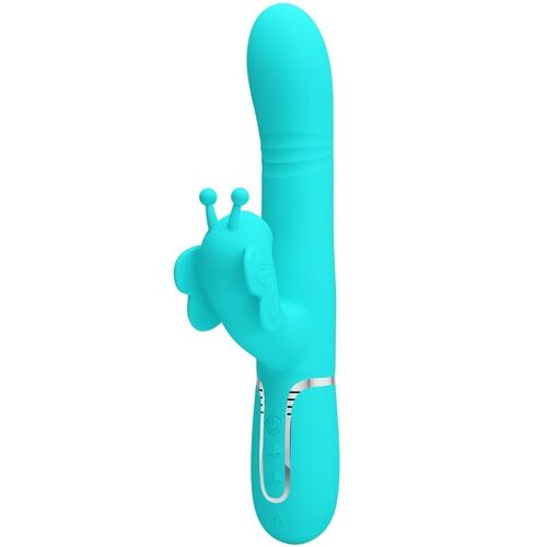 PRETTY LOVE - VIBRADOR RABBIT MULTIFUNCIN 4 EN 1 MARIPOSA VERDE AGUA