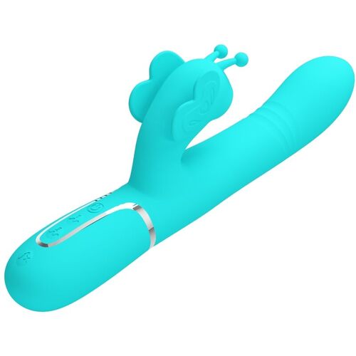 PRETTY LOVE - VIBRADOR RABBIT MULTIFUNCIN 4 EN 1 MARIPOSA VERDE AGUA