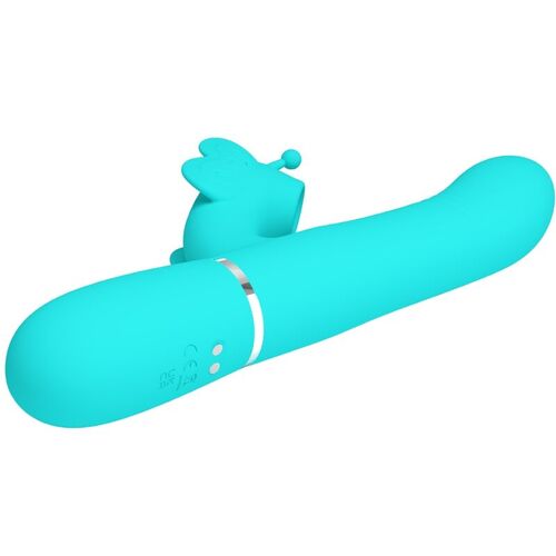 PRETTY LOVE - VIBRADOR RABBIT MULTIFUNCIN 4 EN 1 MARIPOSA VERDE AGUA