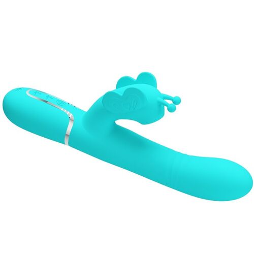 PRETTY LOVE - VIBRADOR RABBIT MULTIFUNCIN 4 EN 1 MARIPOSA VERDE AGUA