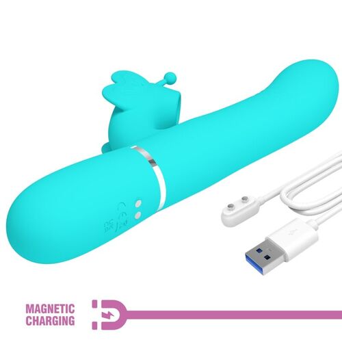 PRETTY LOVE - VIBRADOR RABBIT MULTIFUNCIN 4 EN 1 MARIPOSA VERDE AGUA