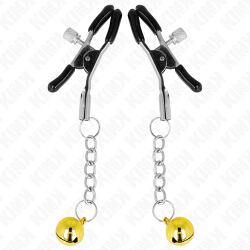 KINK - PINZAS PARA PEZONES CON COLGANTE DE CASCABEL DORADO 6 CM