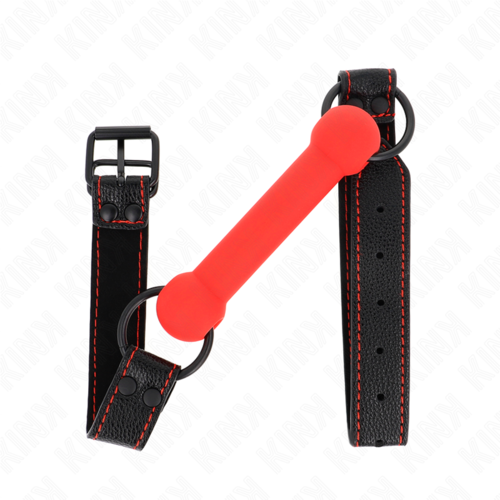 KINK - MORDAZA FORMA DE HUESO CON CORREA POLIPIEL ROJO AJUSTABLE 41-57 CM