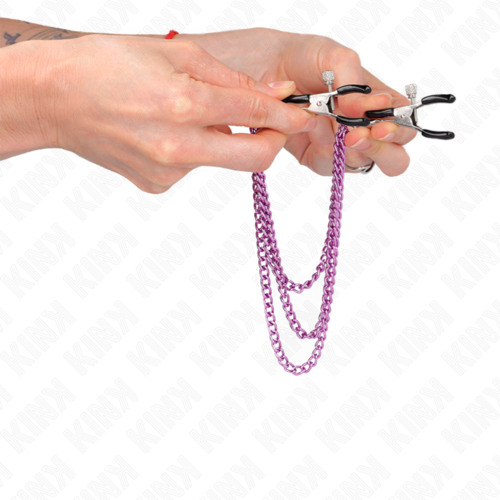 KINK - PINZAS PARA PEZONES CON TRIPLE CADENA VIOLETA 20/23/28 CM