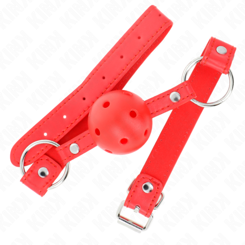 KINK - MORDAZA DE BOLA 4 CM TRANSPIRABLE CON DOBLE REMACHE MODELO 1 ROJO 62 x 2.5 CM AJUSTABLE 42-58 CM