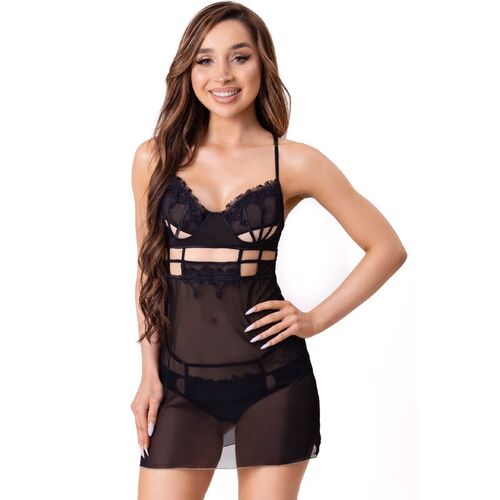 LIVCO CORSETTI FASHION - MAIA 20247 BABYDOLL + TANGA NEGRO S/M