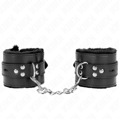 KINK - MUÑEQUERAS FORRADAS CON AGUJEROS CUADRADOS NEGRO Y CORREA NEGRO AJUSTABLE 17-29 CM X 6 CM