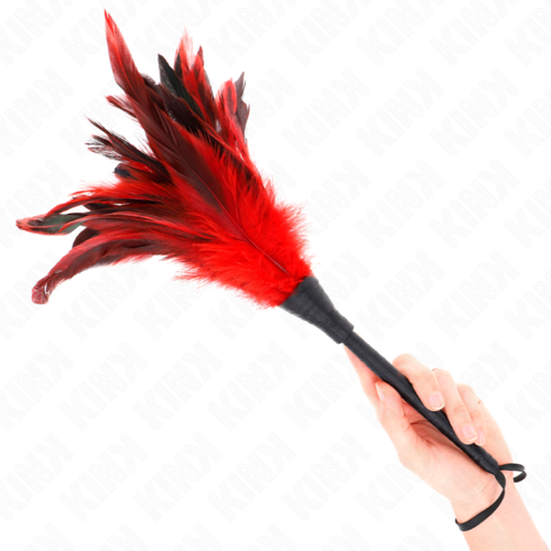 KINK - PLUMAS DE POLLO PARA COSQUILLAS CON FORMA CUERNO DE CRIADA ROJO 36 CM