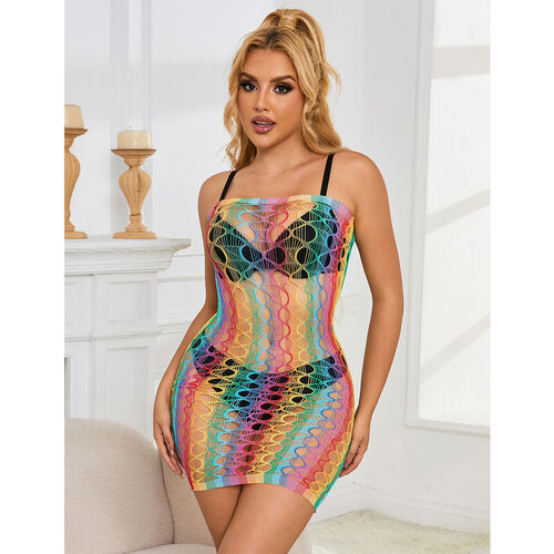 SUBBLIME - 952365 VESTIDO DE REJILLA HOMBROS DESCUBIERTOS ARCOIRIS TALLA ÚNICA