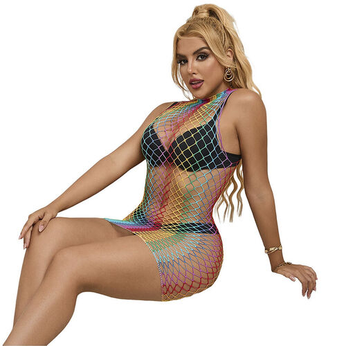 SUBBLIME - 952433 VESTIDO DE REJILLA SIN MANGAS CON CUELLO ALTO ARCOIRIS TALLA ÚNICA