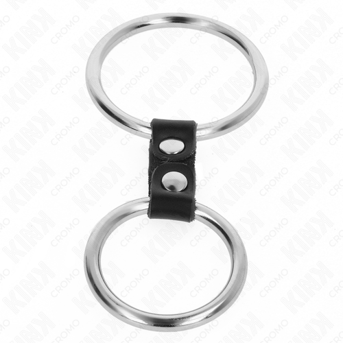 KINK - ANILLO PENE DOBLE METAL 3.7 CM A 5 CM CONECTADOS POR CORREA POLIPIEL MODELO 2