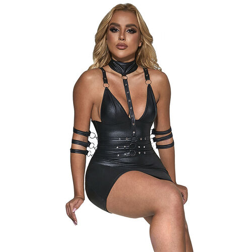 SUBBLIME - 954406 VESTIDO BONDAGE DE CUERO NEGRO S/M