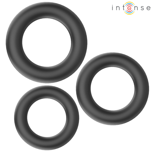 INTENSE - HUGH 3 ANILLOS BÁSICOS PARA PENE SILICONA NEGRO