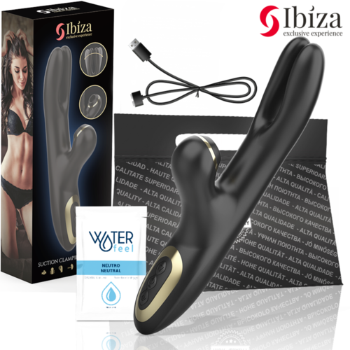 IBIZA - VIBRADOR  HI-TECH RABITT POR ONDAS CLITORIALES Y DOBLE CLAMPING NEGRO DOBLE CLAMPING NEGRO