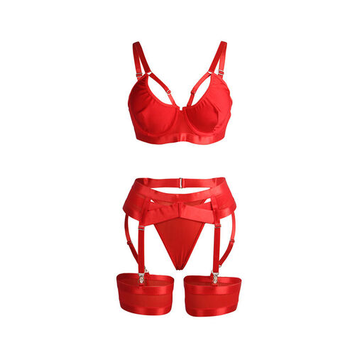 SUBBLIME - 955250 SET SUJETADOR CON LIGUERO BONDAGE ROJO S/M