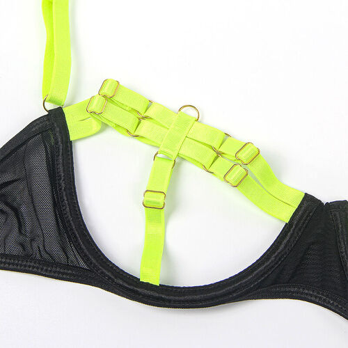 SUBBLIME - 955274 SET SUJETADOR CON COLLAR Y DETALLES PARA PIERNAS VERDE FLUORESCENTE S/M