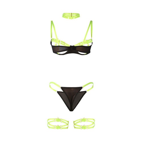 SUBBLIME - 955281 SET SUJETADOR CON COLLAR Y DETALLES PARA PIERNAS VERDE FLUORESCENTE L/XL