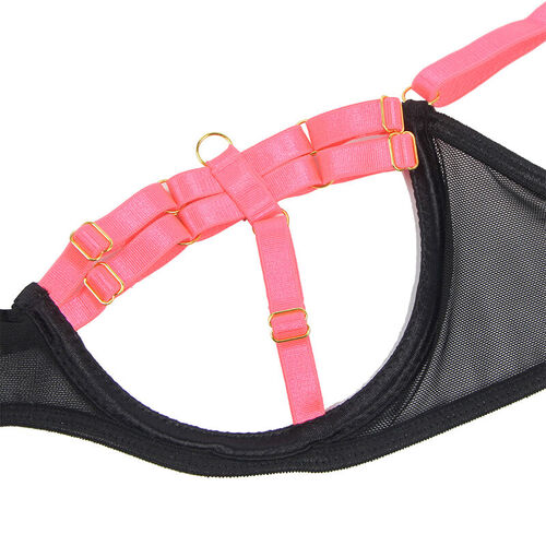 SUBBLIME - 955298 SET SUJETADOR CON COLLAR Y DETALLES PARA PIERNAS ROSA FLUORESCENTE S/M