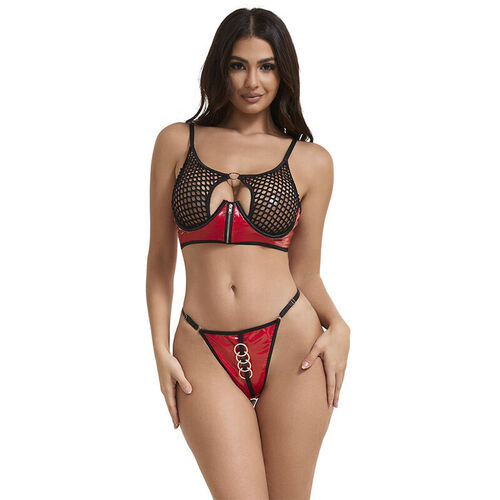 SUBBLIME - 955533 CONJUNTO SUJETADOR CON CREMALLERA DE MALLA DE CHAROL ROJO S/M