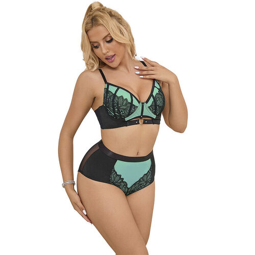 SUBBLIME - 955557 CONJUNTO SUJETADOR CON CREMALLERA DE MALLA DE CHAROL VERDE S/M