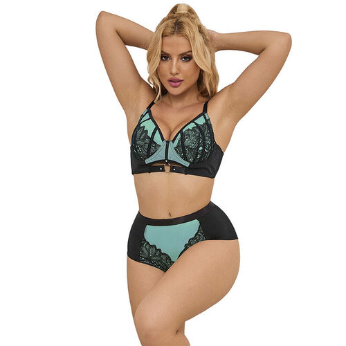 SUBBLIME - 955564 CONJUNTO SUJETADOR CON CREMALLERA DE MALLA DE CHAROL VERDE L/XL