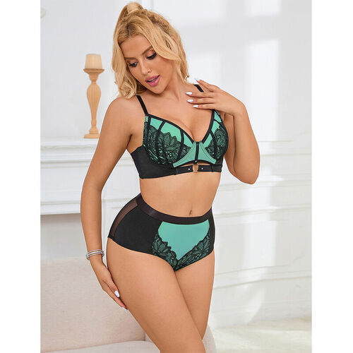 SUBBLIME - 955564 CONJUNTO SUJETADOR CON CREMALLERA DE MALLA DE CHAROL VERDE L/XL