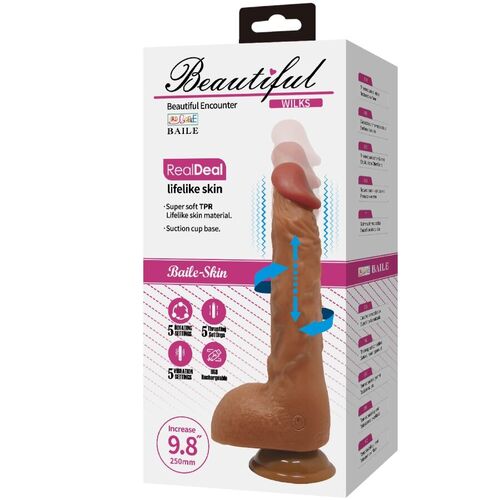 BAILE - BEAUTIFUL WILKS VIBRADOR REALÍSTICO DE 5 CONFIGURACIONES 25 CM MULATO