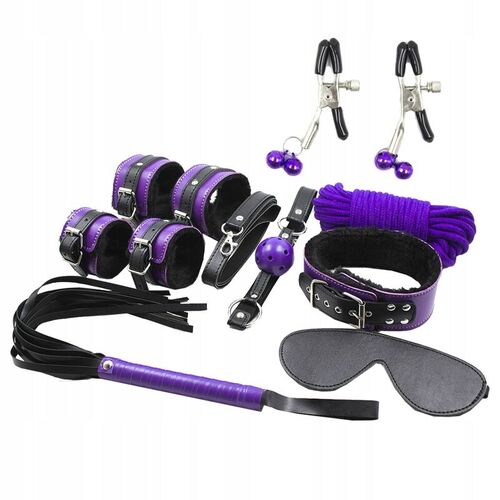 SECRETPLAY - BDSM SET 8PCS LILA / NEGRO